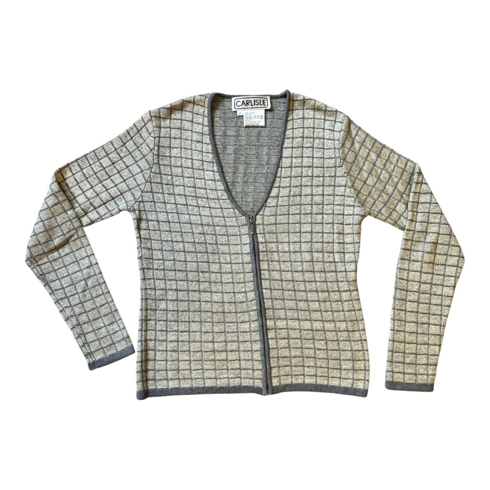Carlisle Gray Silk Blend Cardigan Zip Front Petite P